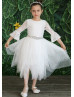 Bell Sleeves Ivory Uneven Skirt Flower Girl Dress